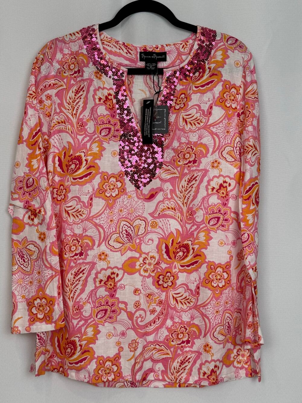 Mercer & Madison NWT Pink Floral Beaded Tunic M